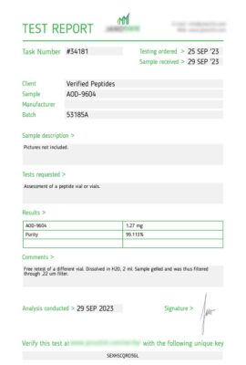 AOD9604 Purity Lab Test September 2023