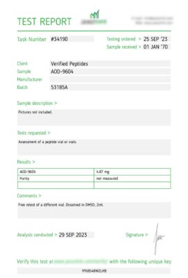 AOD9604 Quantity Lab Test September 2023