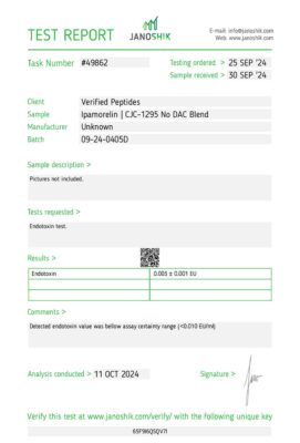 Ipamorelin CJC1295 No DAC Blend Endotoxin Lab Test October 2024