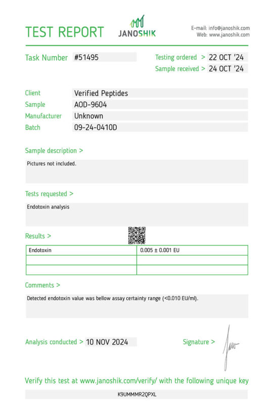 AOD-9604 Endotoxin Test October 2024