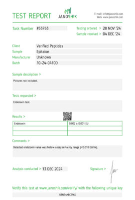 Epitalon Endotoxin Test December 2024
