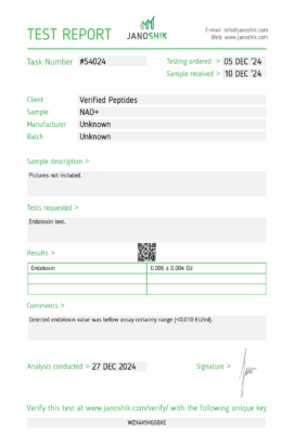 NAD+ Endotoxin Test December 2024
