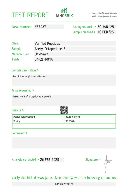SNAP-8 Acetyl Octapeptide-3 Lab Test February 2025