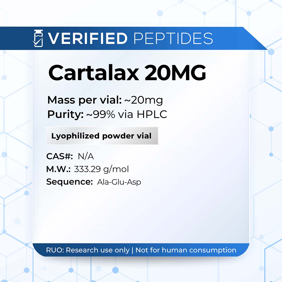 An information sheet for our 20MG Cartalax peptide.