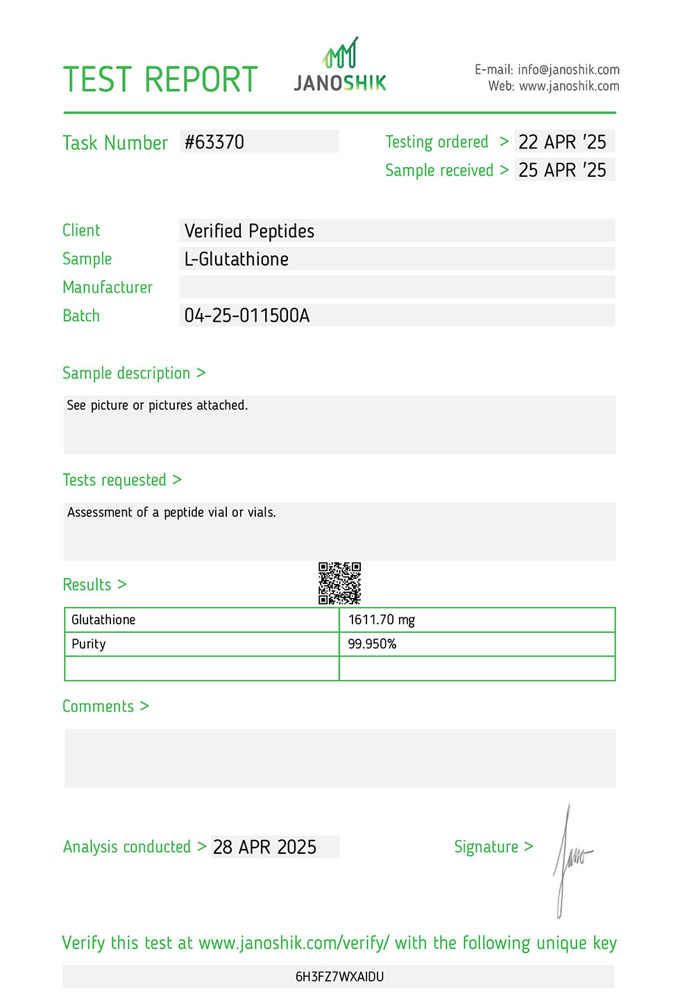 L-Glutathione Lab Report Test April 2025