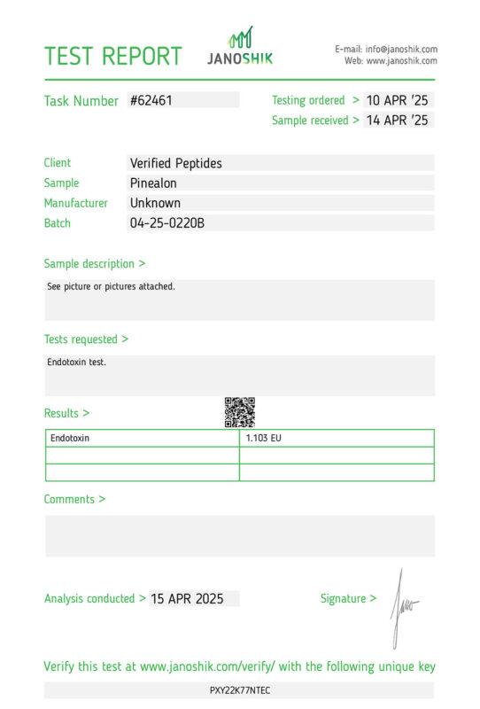 Pinealon Endotoxin Test April 2025