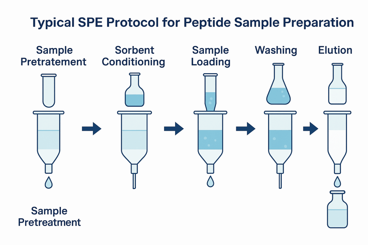 A diagram explaining SPE protocol for peptide sample preparation.