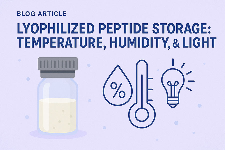 Lyophilized peptide storage: temperature humidity and light