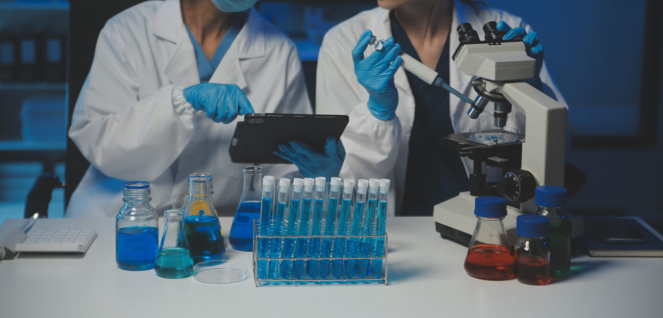 Peptide scientist analyzing amino acid peptides for research