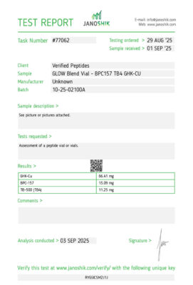 GLOW Peptide Certificate of Analysis Lab Test Report August 2025