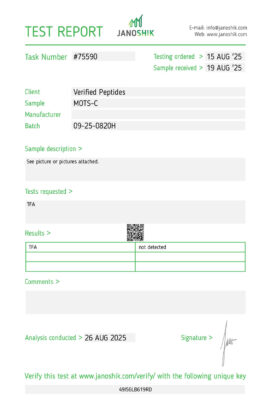 MOTS-C Peptide TFA Certificate of Analysis Lab Test Report August 2025