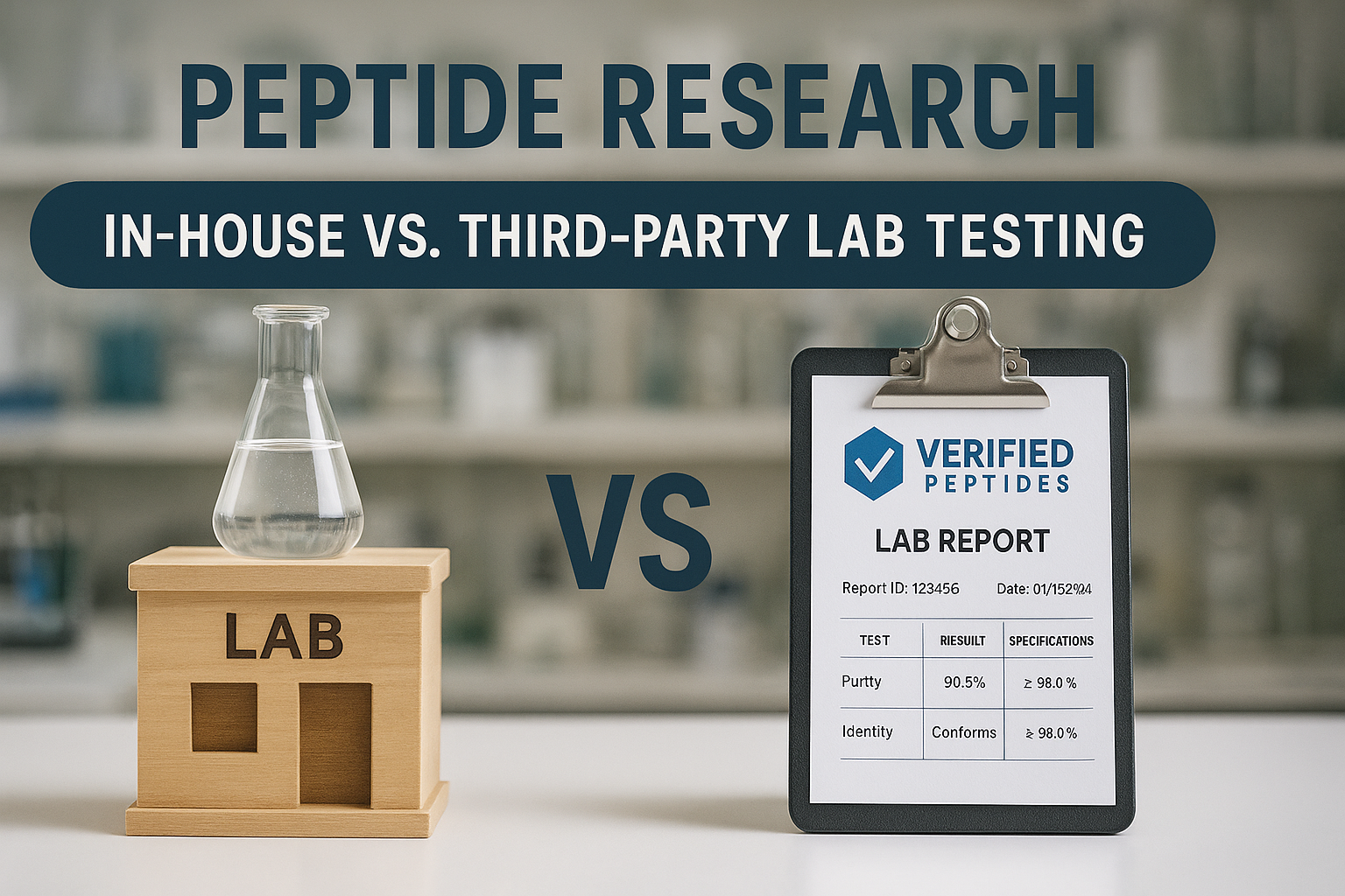 A comparison between first-party analytical test and third party lab testing for peptides.