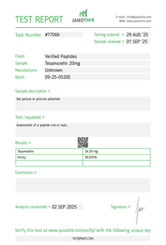 Tesa Peptide Purity Certificate of Analysis Lab Test Report September 2025