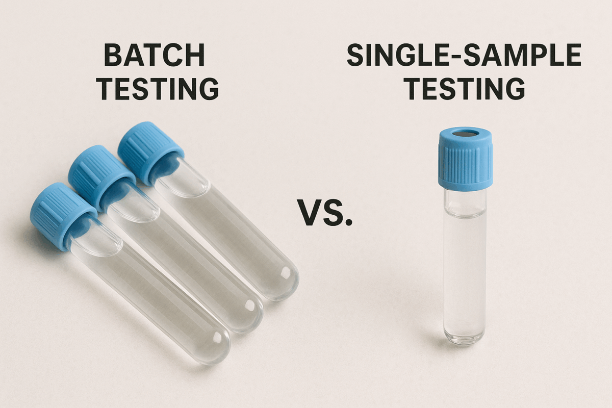 An illustration that shows the difference between single sample testing and batch testing.
