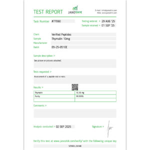 Thymalin Peptide Purity Certificate of Analysis Lab Test Report September 2025