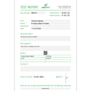 N-Acetyl Selank Am Peptide Certificate of Analysis Lab Test Report October 2025
