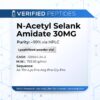 A peptide information sheet for the Verified Peptides 30mg N-Acetyl Selank peptide.