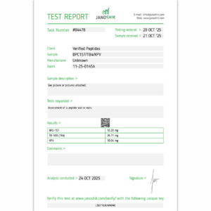 TB500 BPC157 KPV Blend Peptide Purity Certificate of Analysis Lab Test Report October 2025
