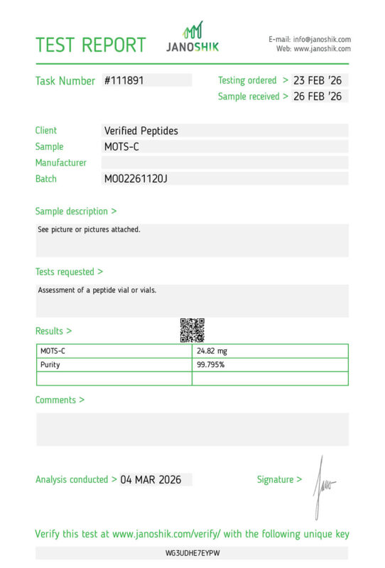 MOTSC Peptide Purity Certificate of Analysis Lab Test Report March 2026